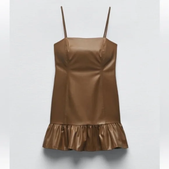 zara brown ruffle dress One Shoulder Dress in Cinnamon Velvet – Lindsay Nicholas New York main image 0